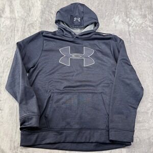 Under Armour Mens XL ColdGear Storm Hoodie Navy Blue Heathered Fleece Pullover
